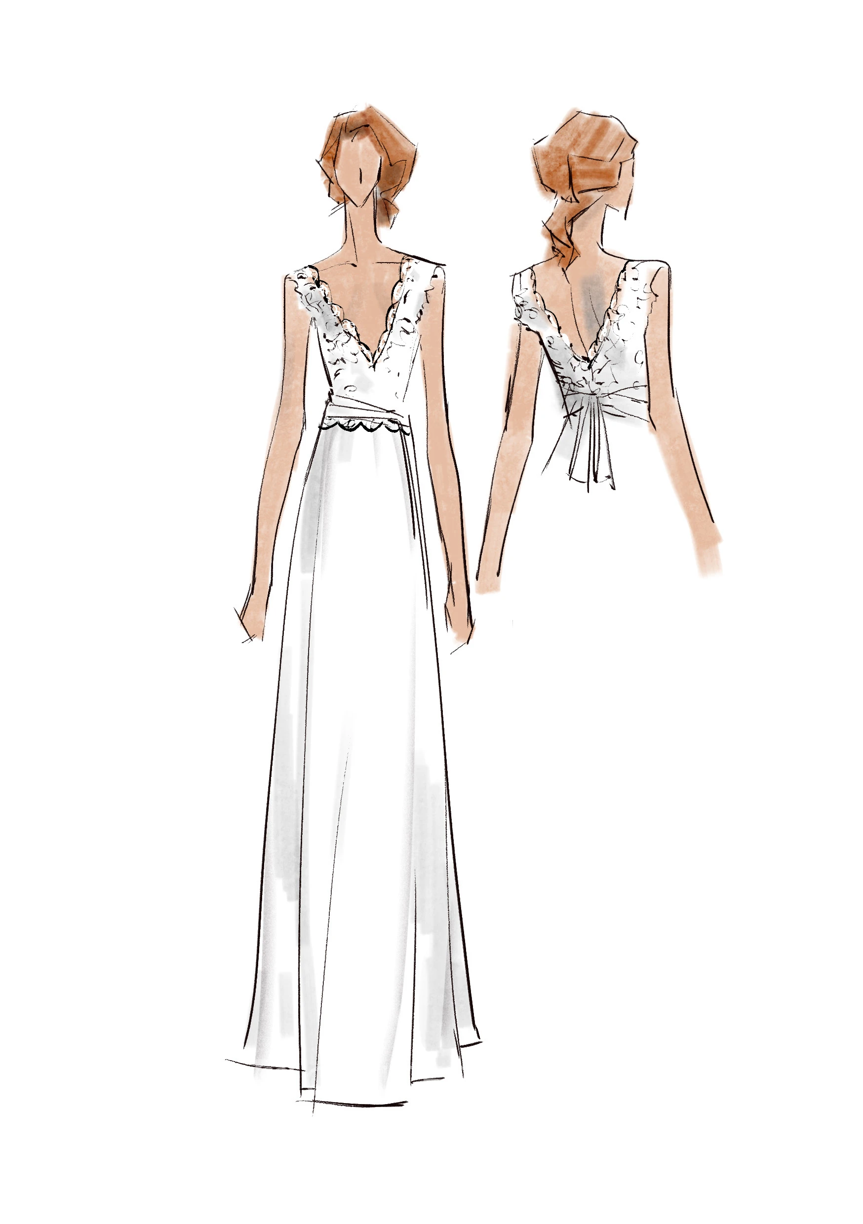 Plunged Sleeveless Chiffon Pleated Wedding Dress With Lace And Bow