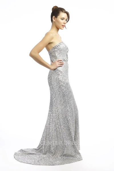 Sheath Sweetheart Beaded Floor-Length Sleeveless Sequins Prom Dress