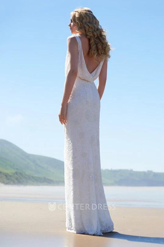 Floor-Length Square Lace Spring Wedding Dress With V Back