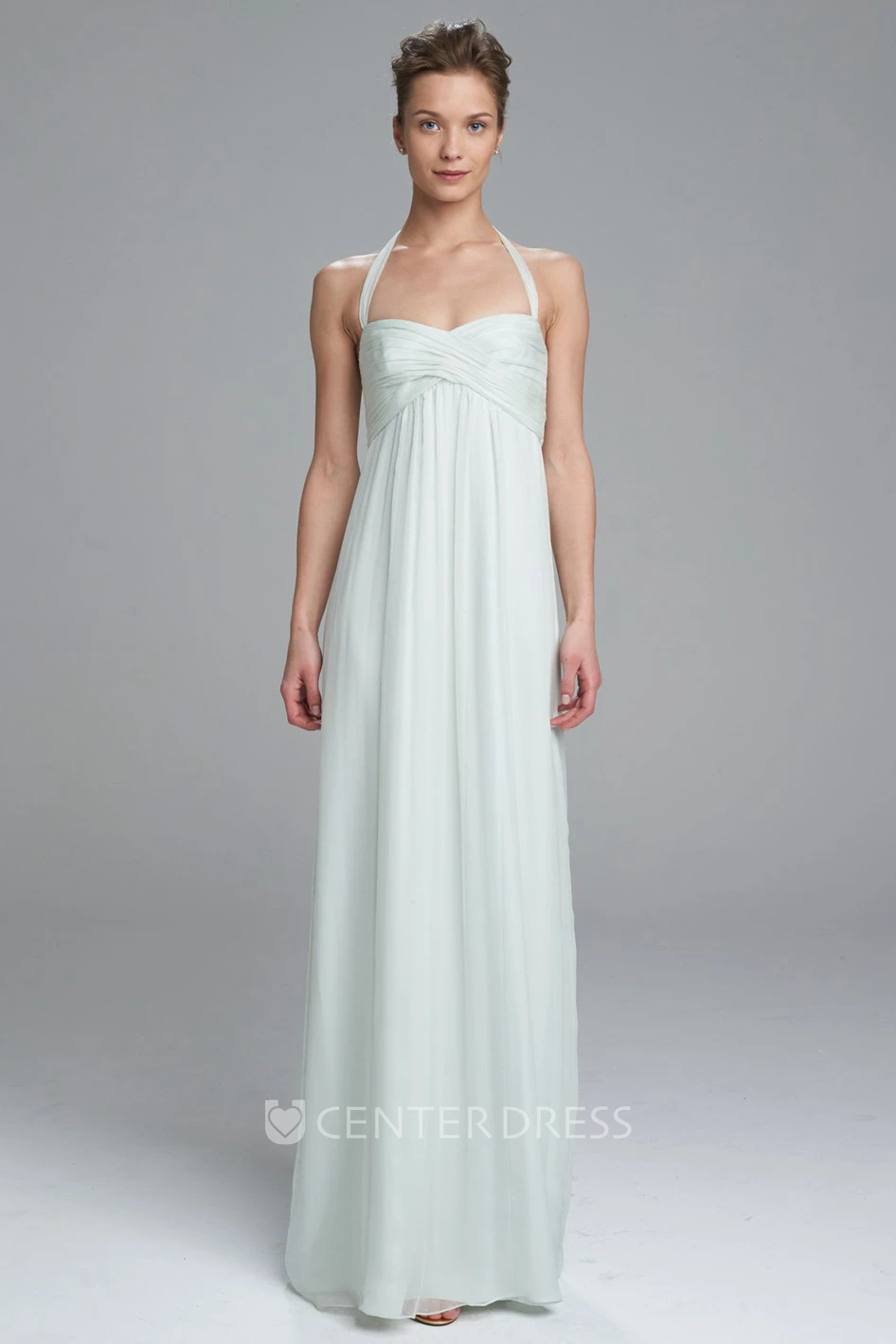 Sleeveless Halter Empire Chiffon Bridesmaid Dress With Ruching