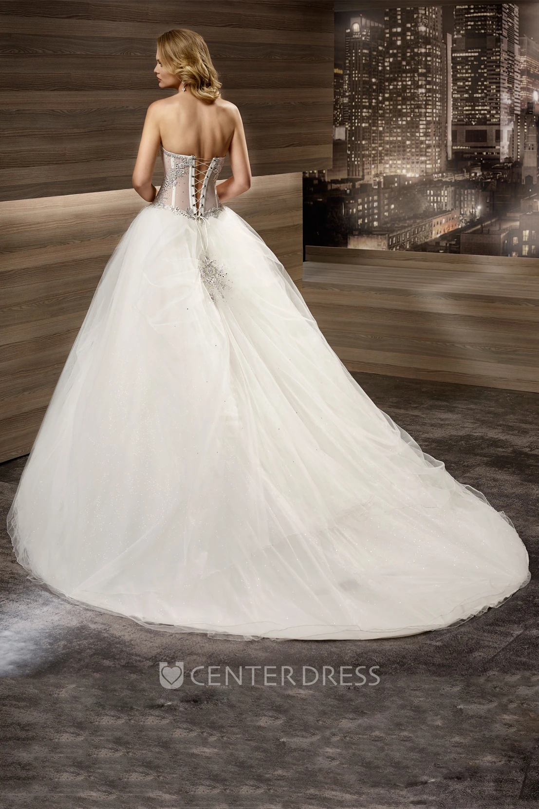 Sweetheart Brush-train A-line Wedding Dress with Beaded Corset and Tulle Skirt 