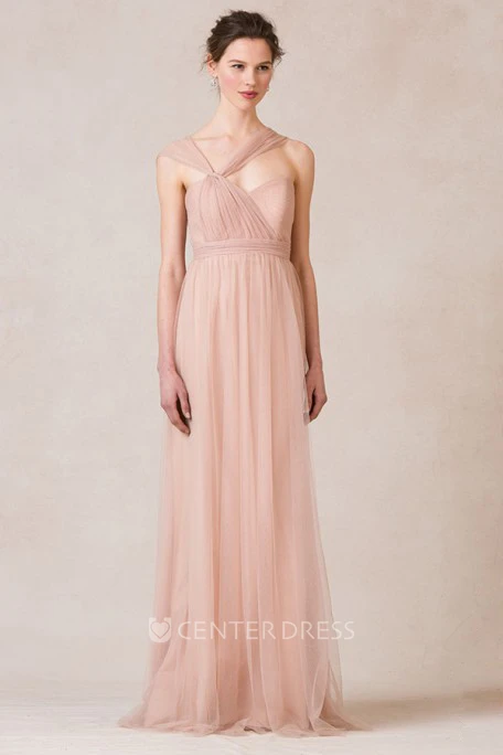 Sleeveless Criss-Cross Sweetheart Tulle Bridesmaid Dress With Straps