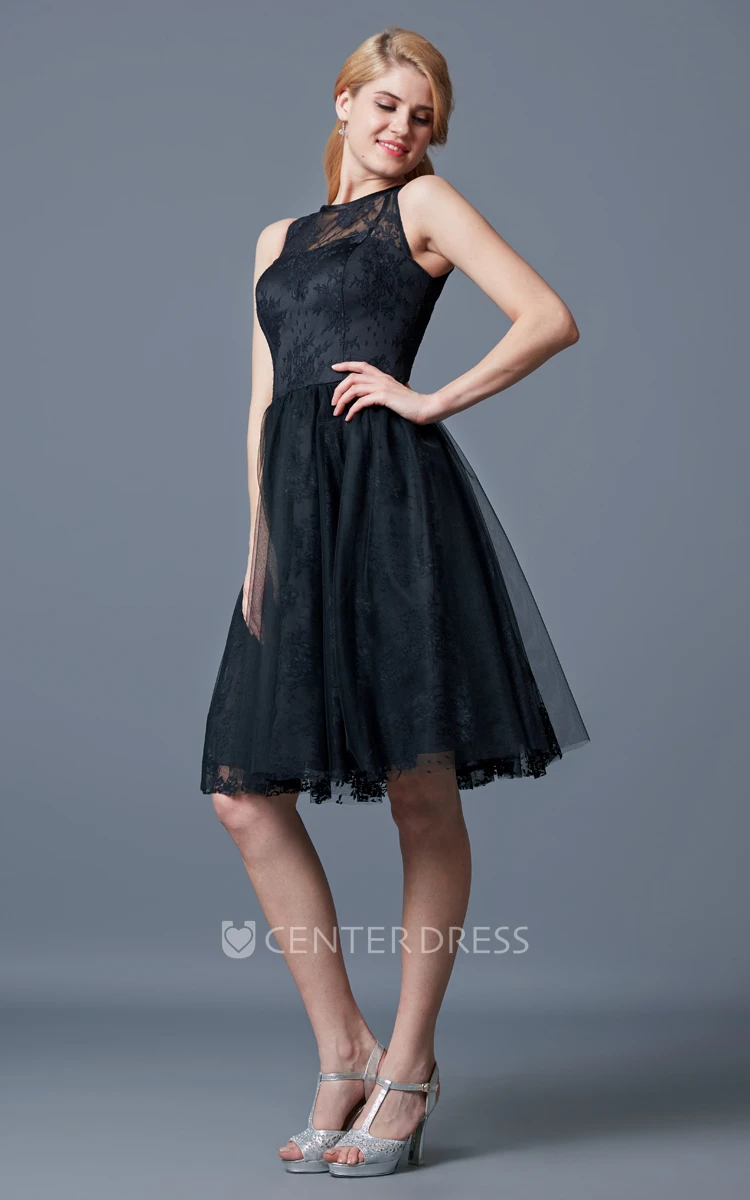Illusion Neck Lace Knee Length Bridesmaid Dress