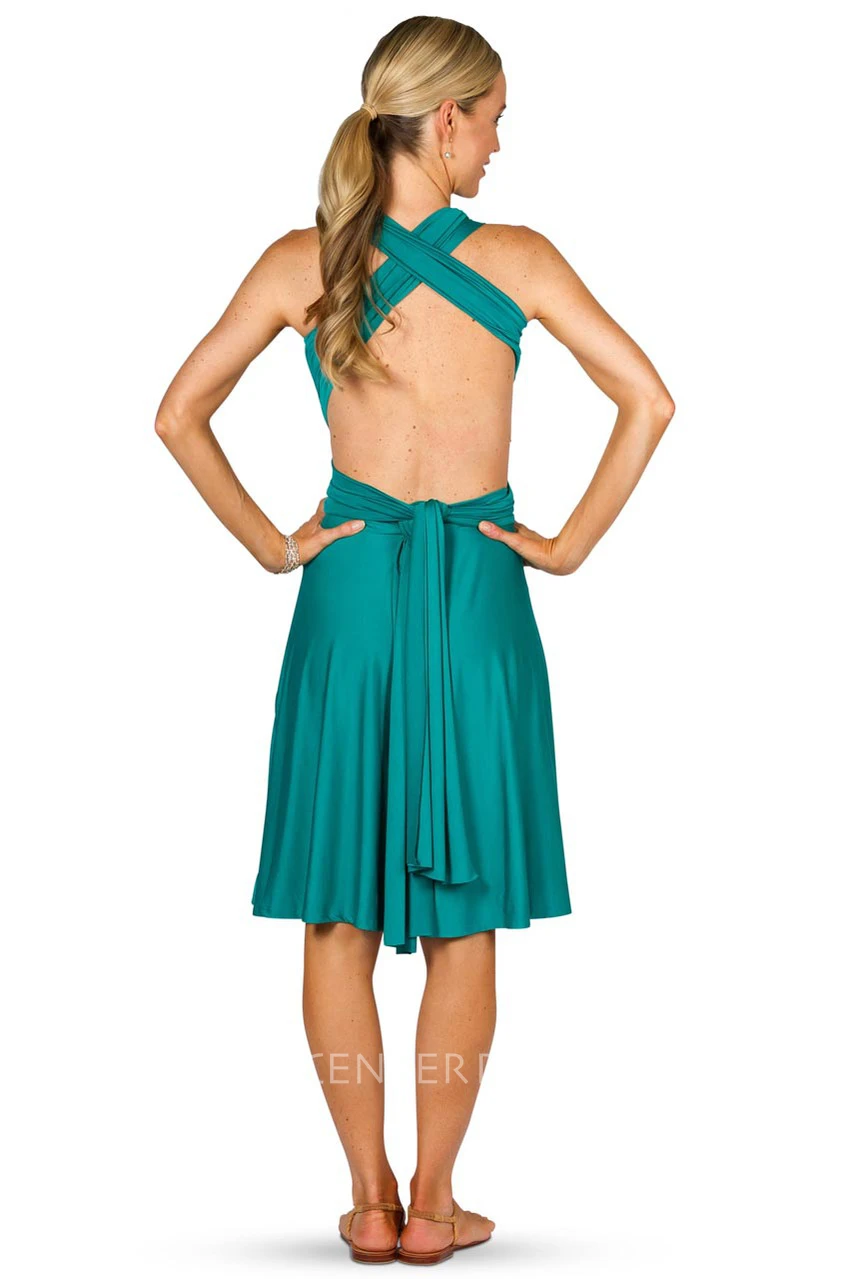Midi Halter Ruched Jersey Convertible Bridesmaid Dress With Straps