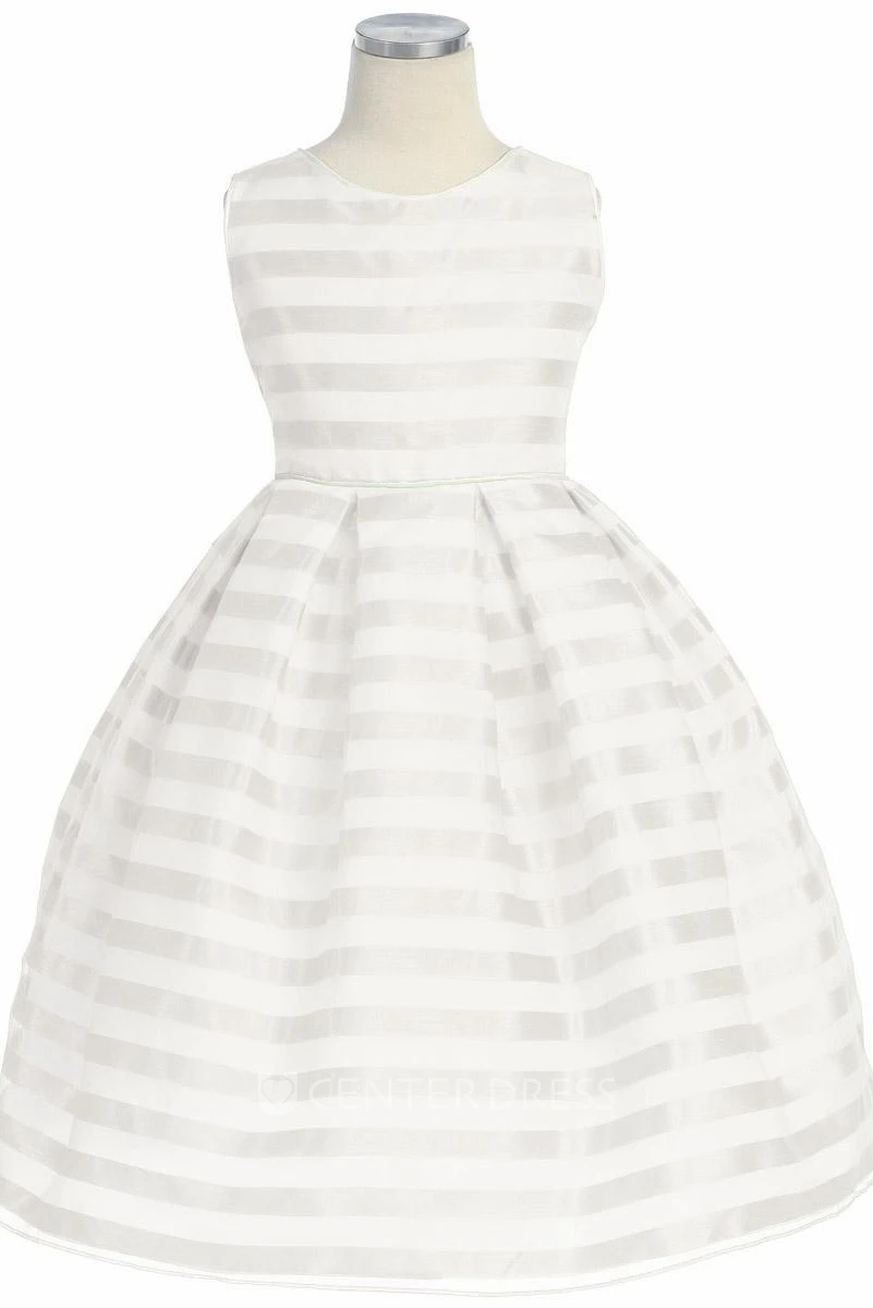 Tea-Length Pleated Sleeveless Organza Flower Girl Dress