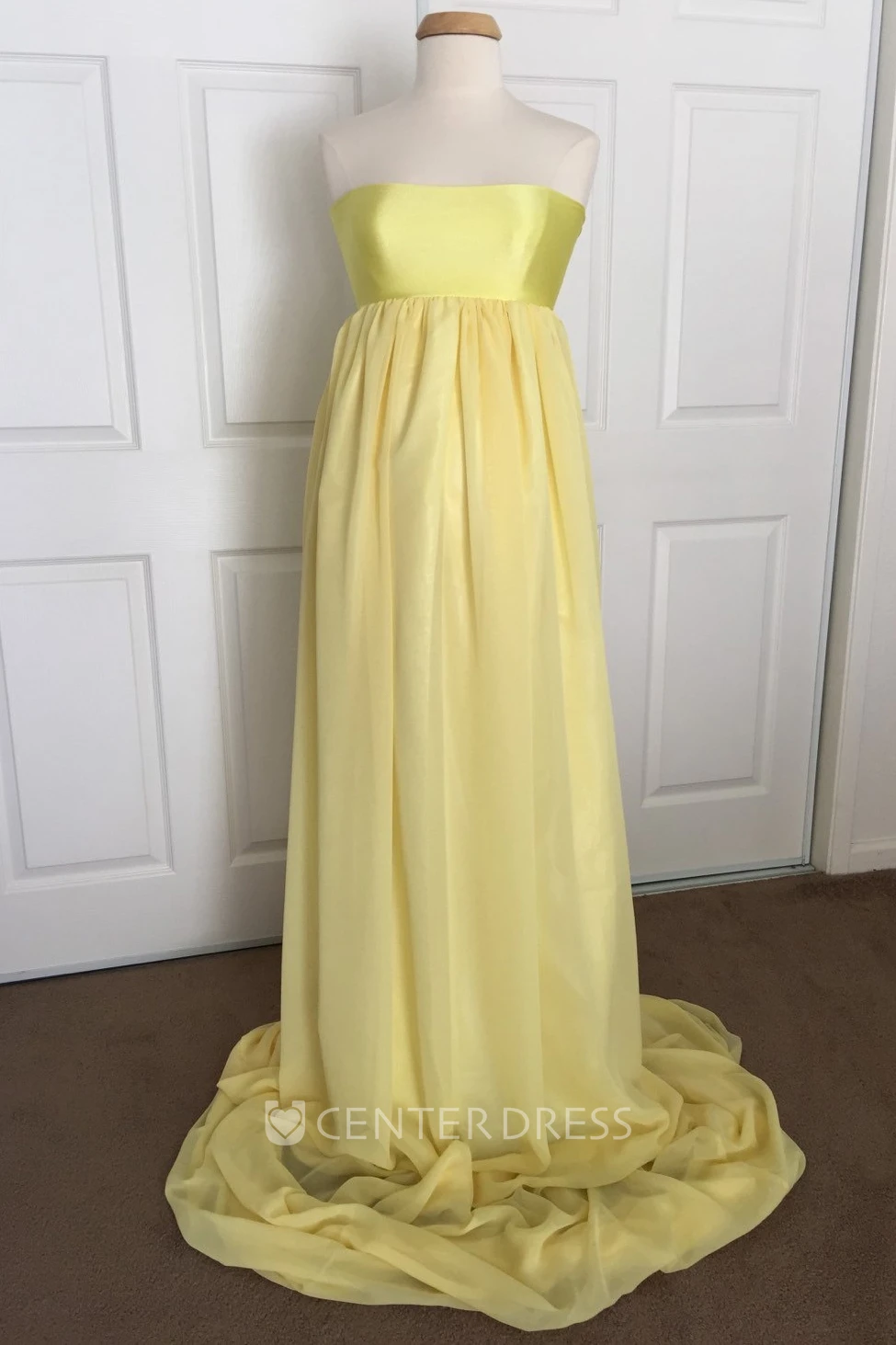 A-line Satin Chiffon Strapless Sleeveless Ruched Maternity Dress
