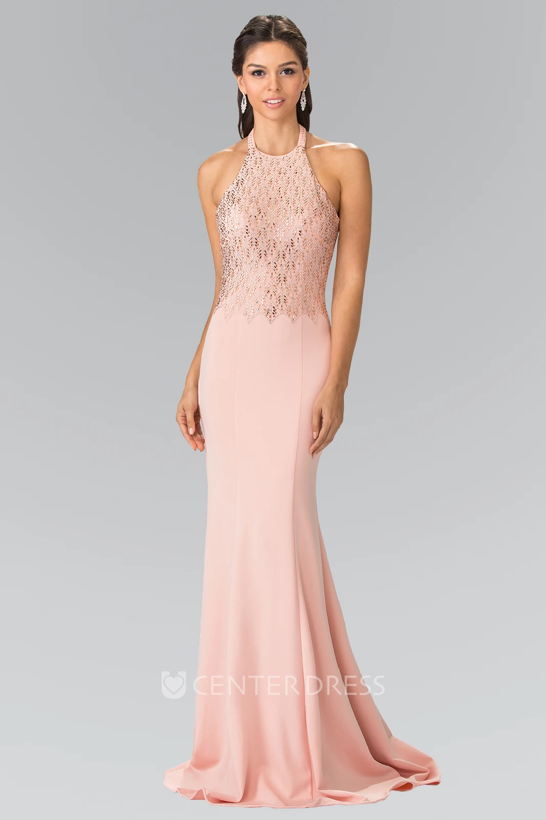 Sheath Long Scoop-Neck Sleeveless Jersey Backless Dress With Sequins