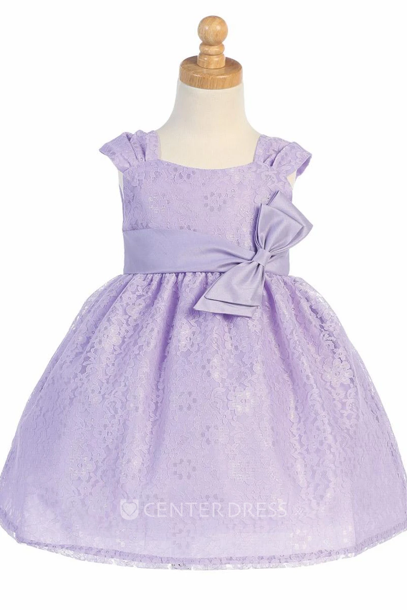 Tea-Length Ruched Tiered Tulle&Lace Flower Girl Dress