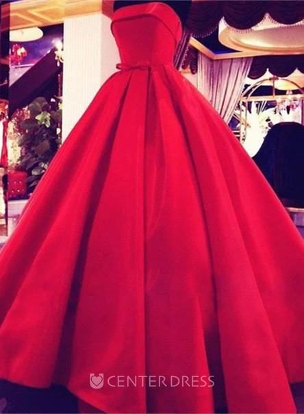 Elegant Strapless Ball Gown Evening Dress Bowknot Sleeveless