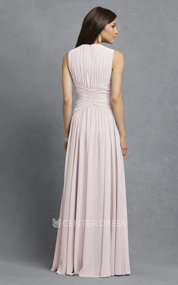 Sleeveless Chiffon V-Neck Dress With Crisscross Ruching