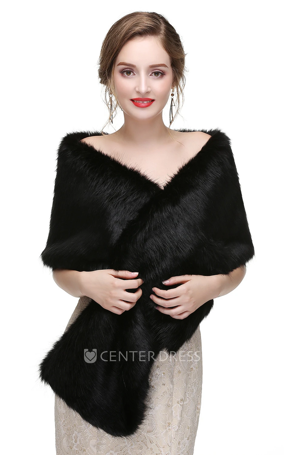 Elegant Faux Fur Long Bridal Shawl