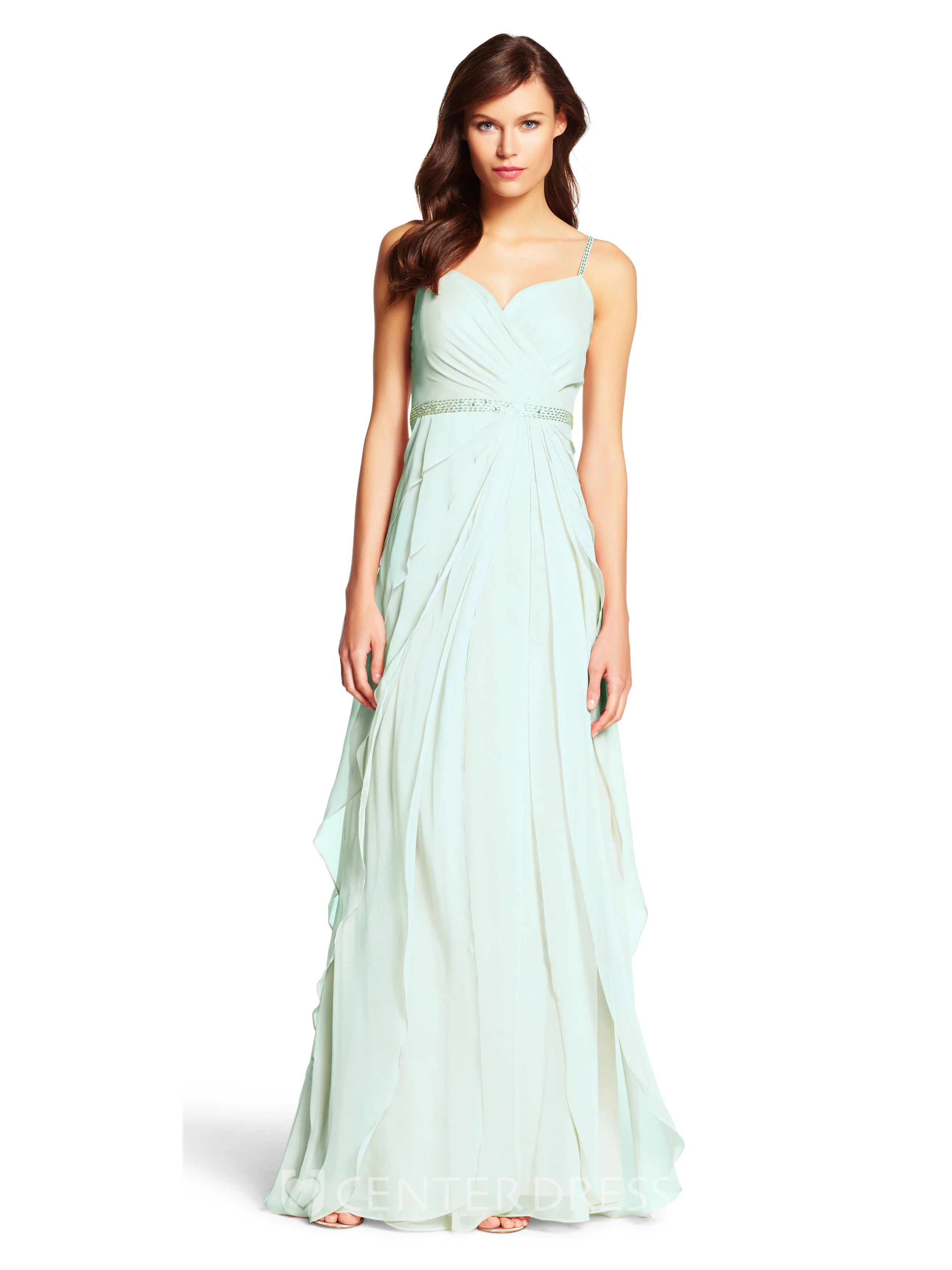 A-Line Criss-Cross Sleeveless Spaghetti Chiffon Bridesmaid Dress With Draping