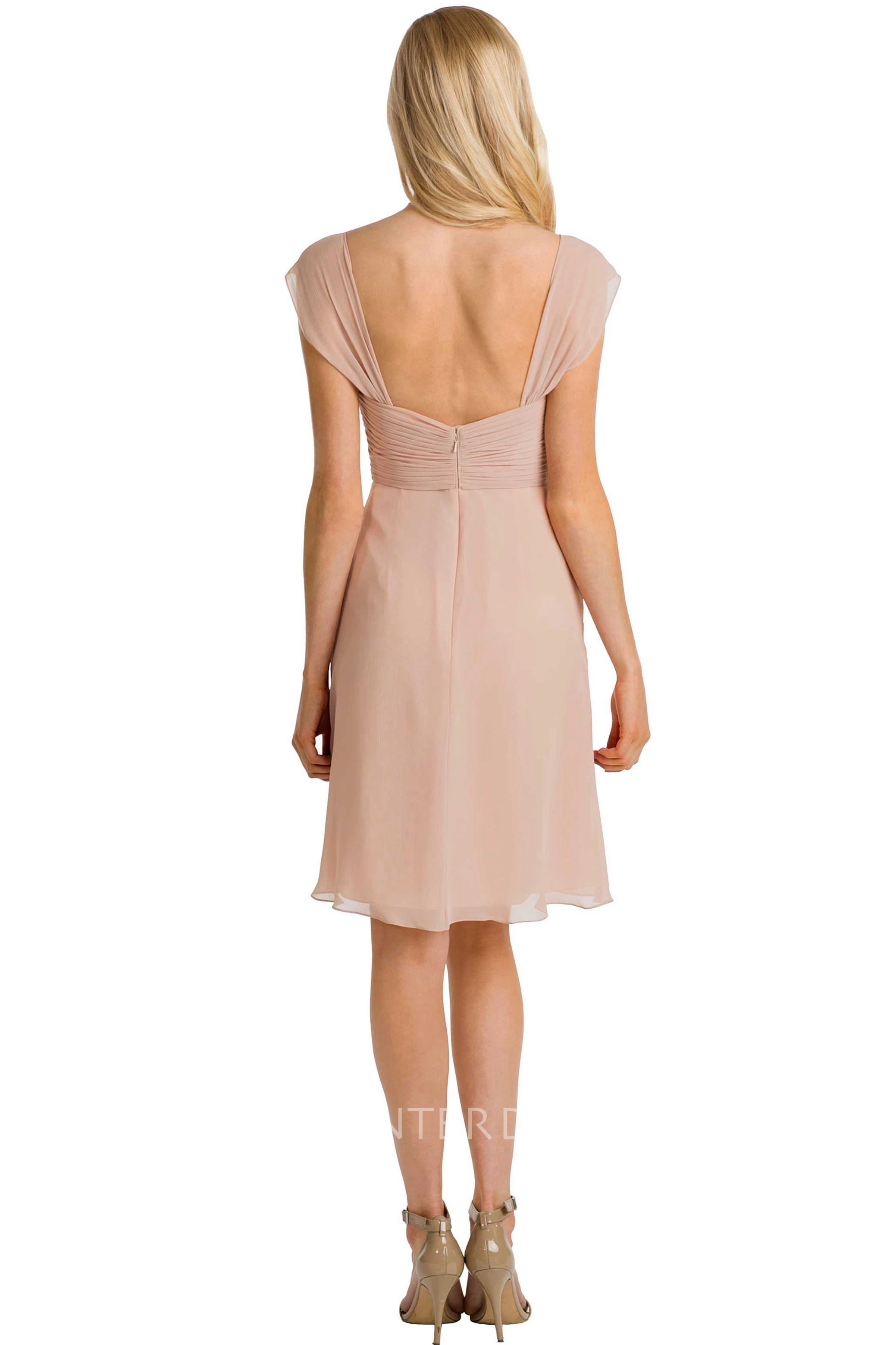 Mini Cap Sleeve Ruched V-Neck Chiffon Muti-Color Convertible Bridesmaid Dress