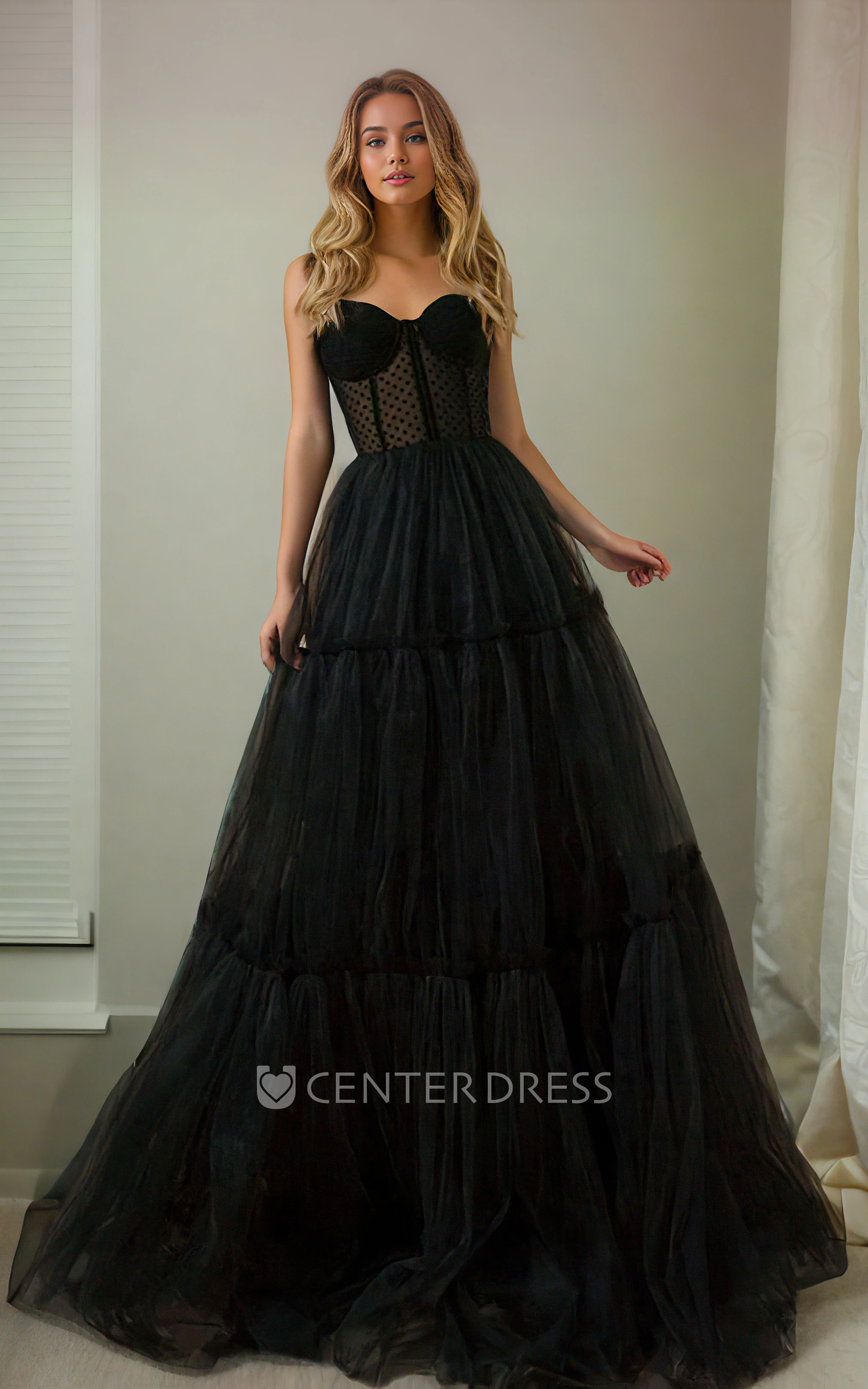 Black Tulle A-Line Adorable Sweetheart Spaghetti Wedding Dress Corset Back Simple Ruching with Sweep Train