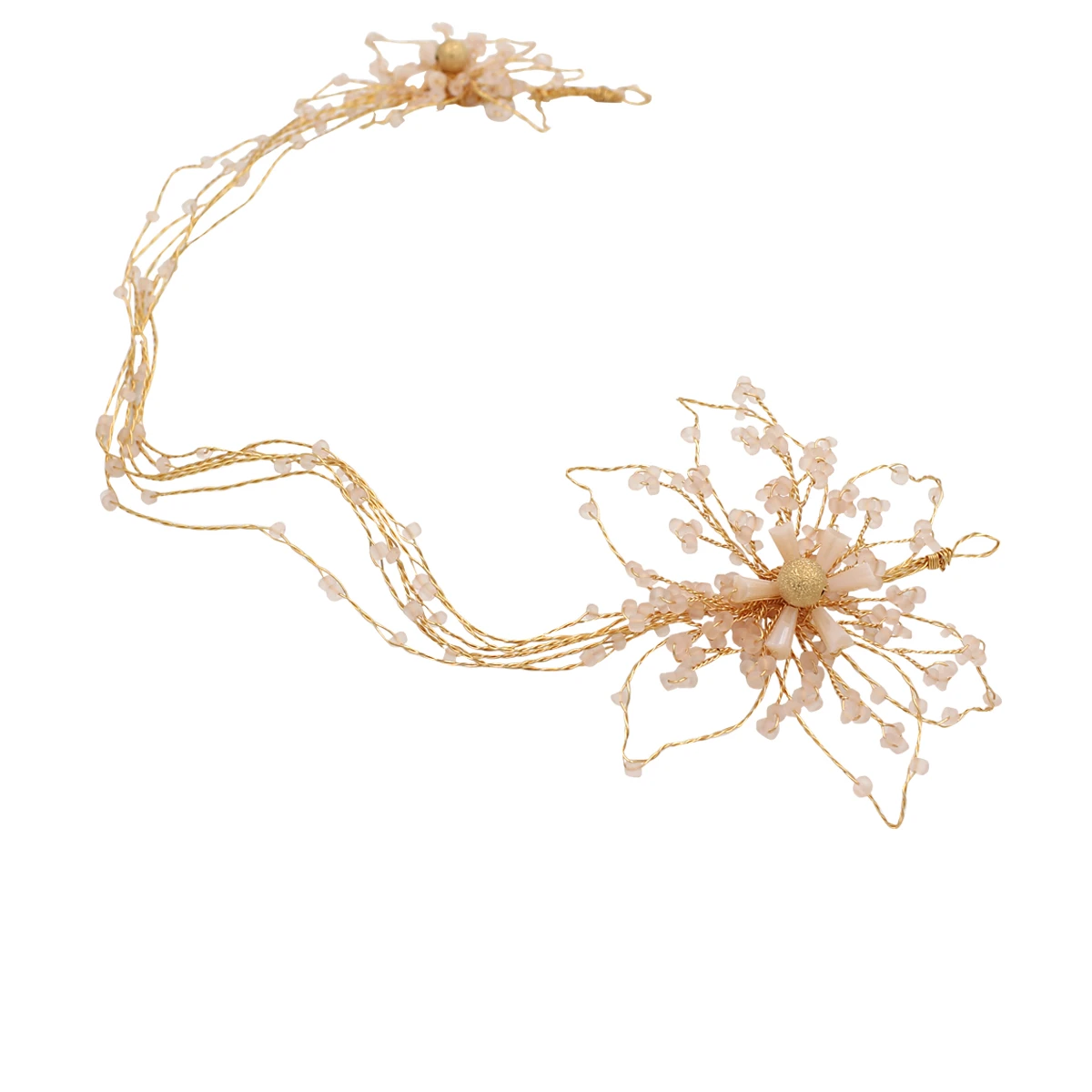 Golden Romantic Beaded Headbands with Flowers