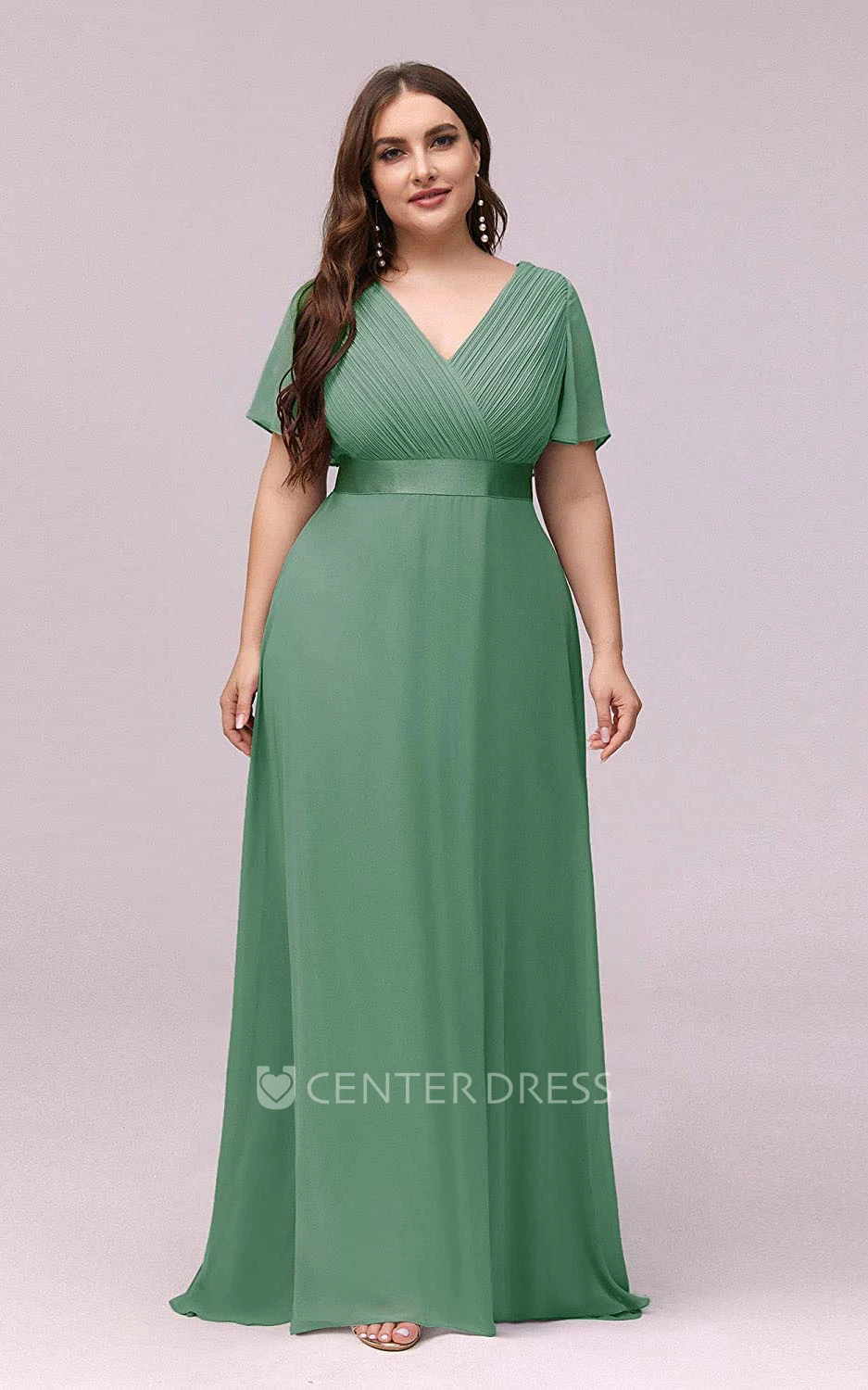 Casual Half Sleeve Chiffon V-neck A Line Mother Dress With Criss Cross and Ruching