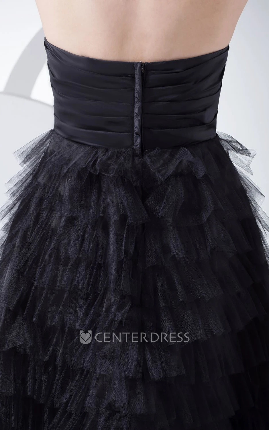 Sweetheart A-Line Tea-Length Tulle Formal Dress With Tiers and Ruching