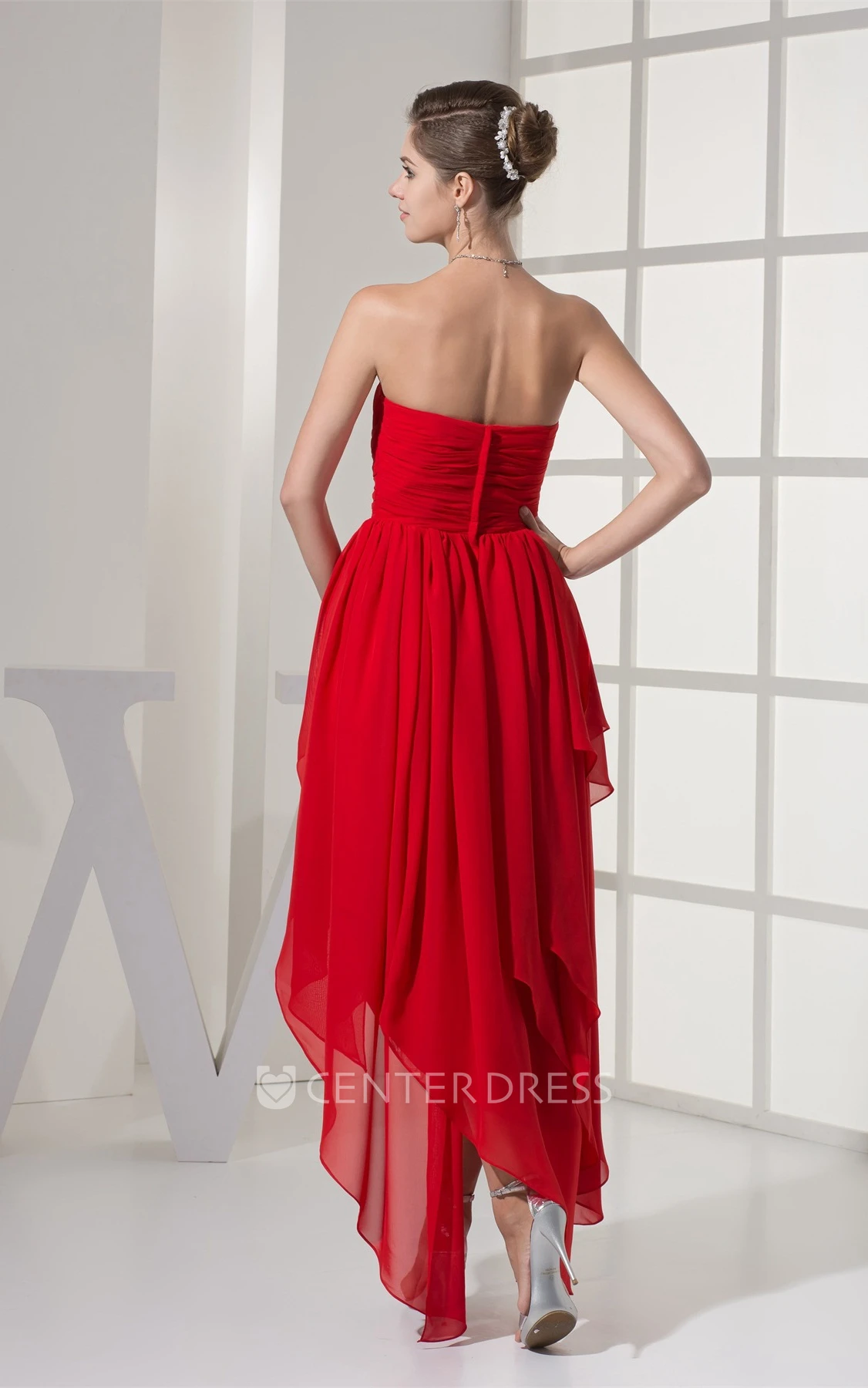 Beaded Sweetheart High-Low Chiffon Prom Dress with Ruffles