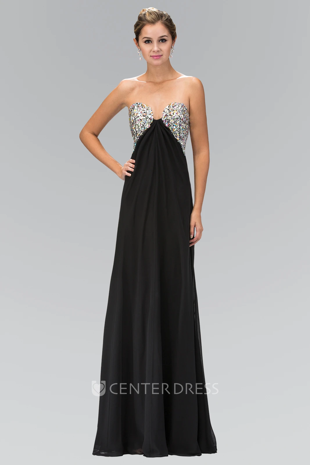 A-Line Sweetheart Sleeveless Empire Chiffon Backless Dress With Beading
