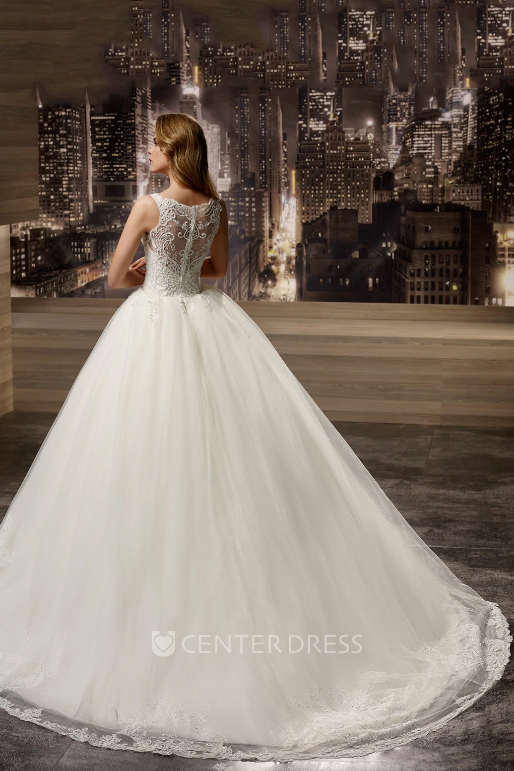 Cap Sleeve A-Line Jewel-Neck Bridal Gown With Lace Corset And Brush Train