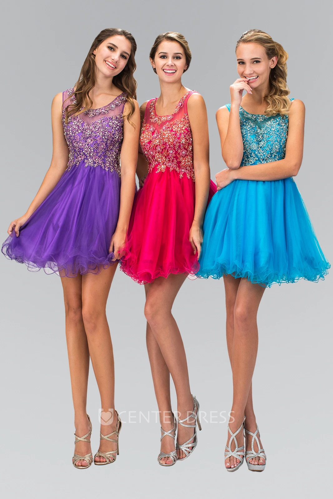 A-Line Short Scoop-Neck Sleeveless Tulle Dress With Ruffles And Beading