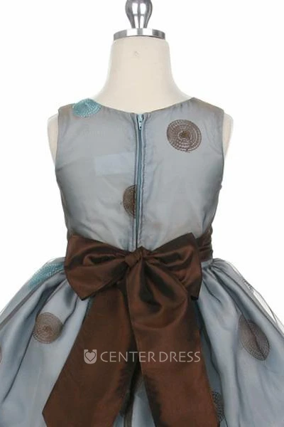 Floral Tiered Organza Flower Girl Dress With Embroidery