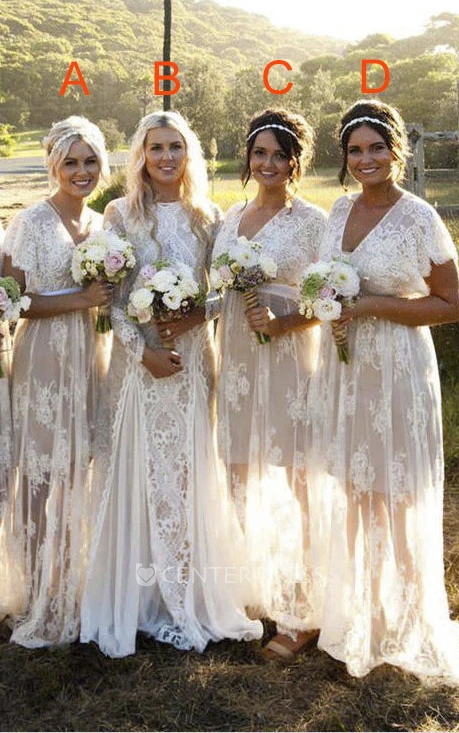 Modest Long Sleeve Jewel Neck Lace Bridal Gown With Ruching And Pleats