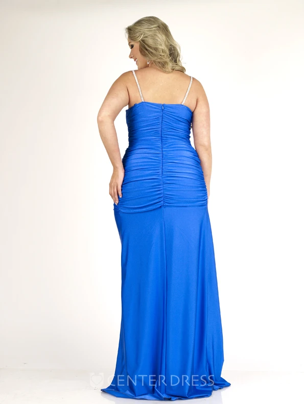 Floor-length Spaghetti Jersey Beading Draping Zipper Dress