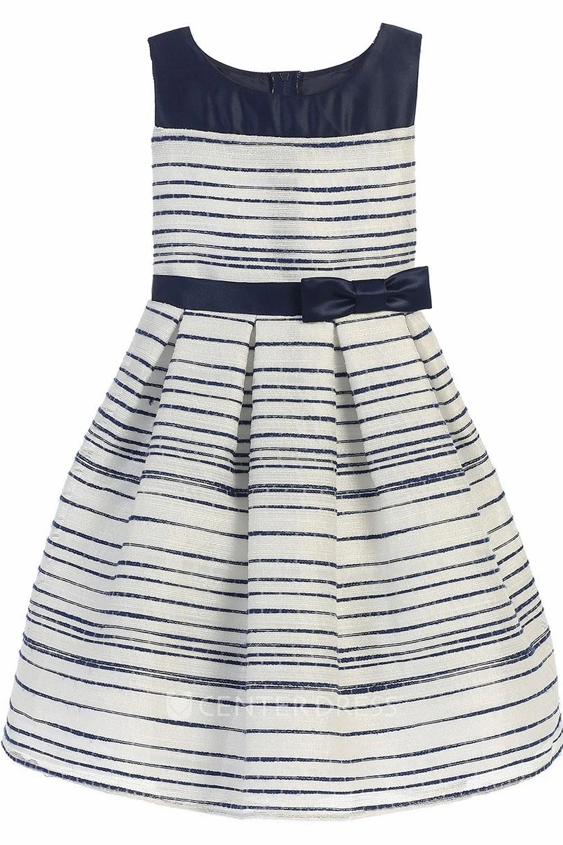 Midi Tiered Pleated Satin Flower Girl Dress With Sash