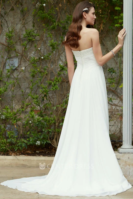 Sweetheart Long Criss-Cross Empire Chiffon Wedding Dress With Court Train
