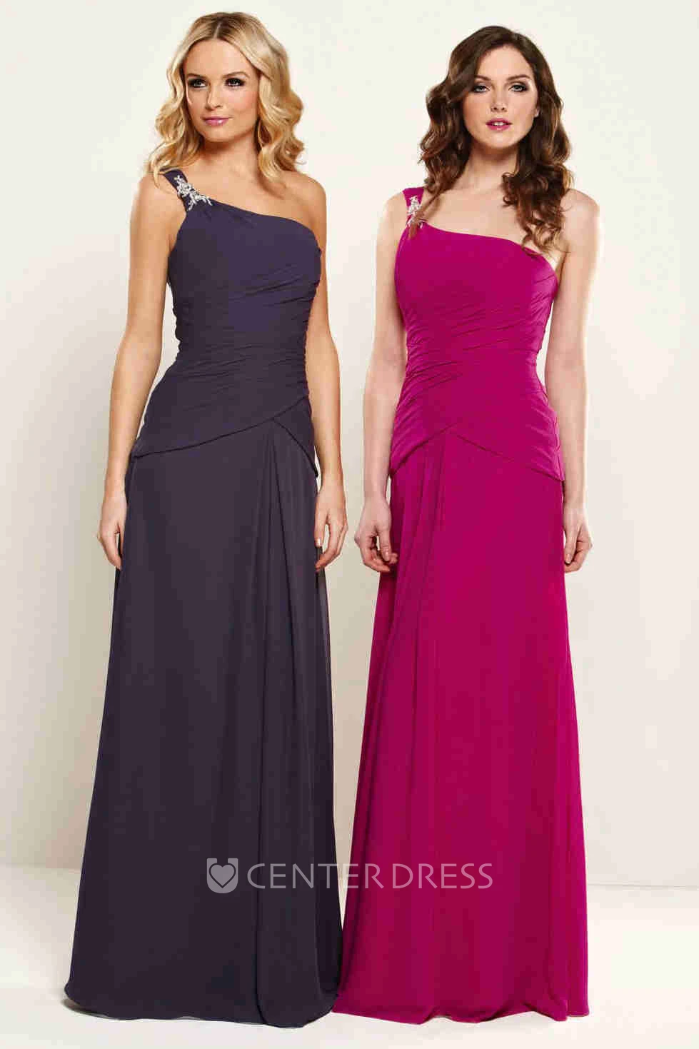 One-Shoulder Maxi Ruched Sleeveless Chiffon Bridesmaid Dress With Epaulet