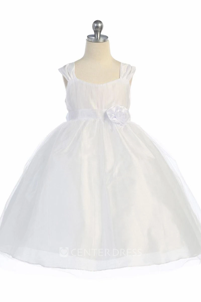 Straps Tea-Length Empire Tiered Tulle Flower Girl Dress