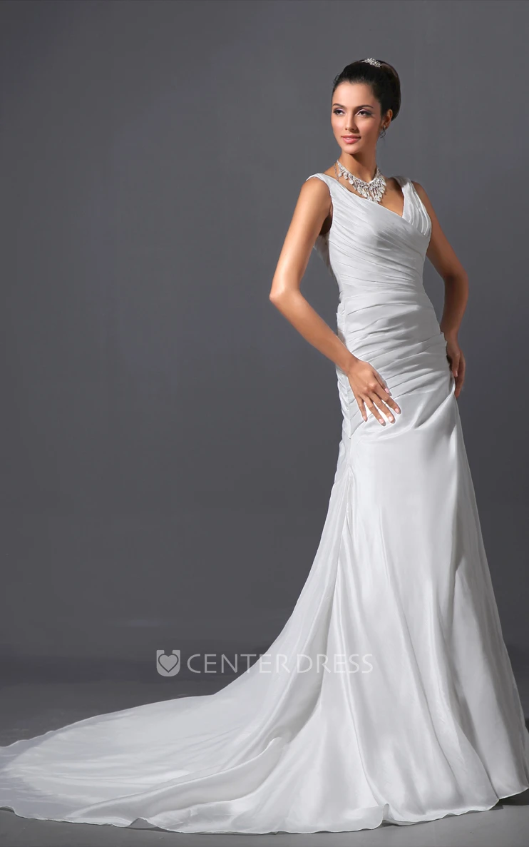 Adorable Column Dress With Court Train And Ruching