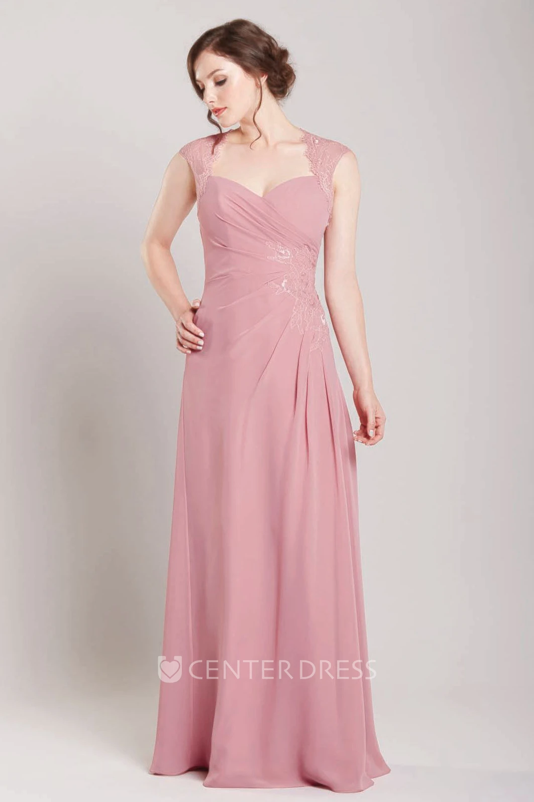 Side-Draped Queen Anne Sleeveless Chiffon Bridesmaid Dress