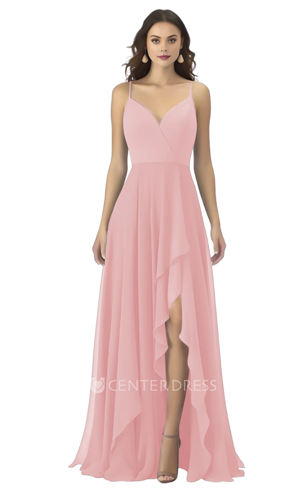 Bohemian A-Line Spaghetti Chiffon Bridesmaid Dress with Front Split Boho & Flowy