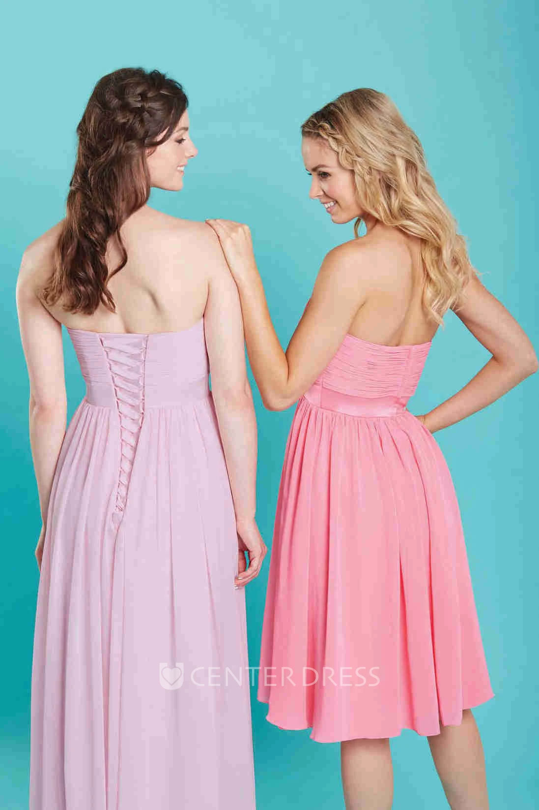 Strapless Long Chiffon Bridesmaid Dress With Ruching