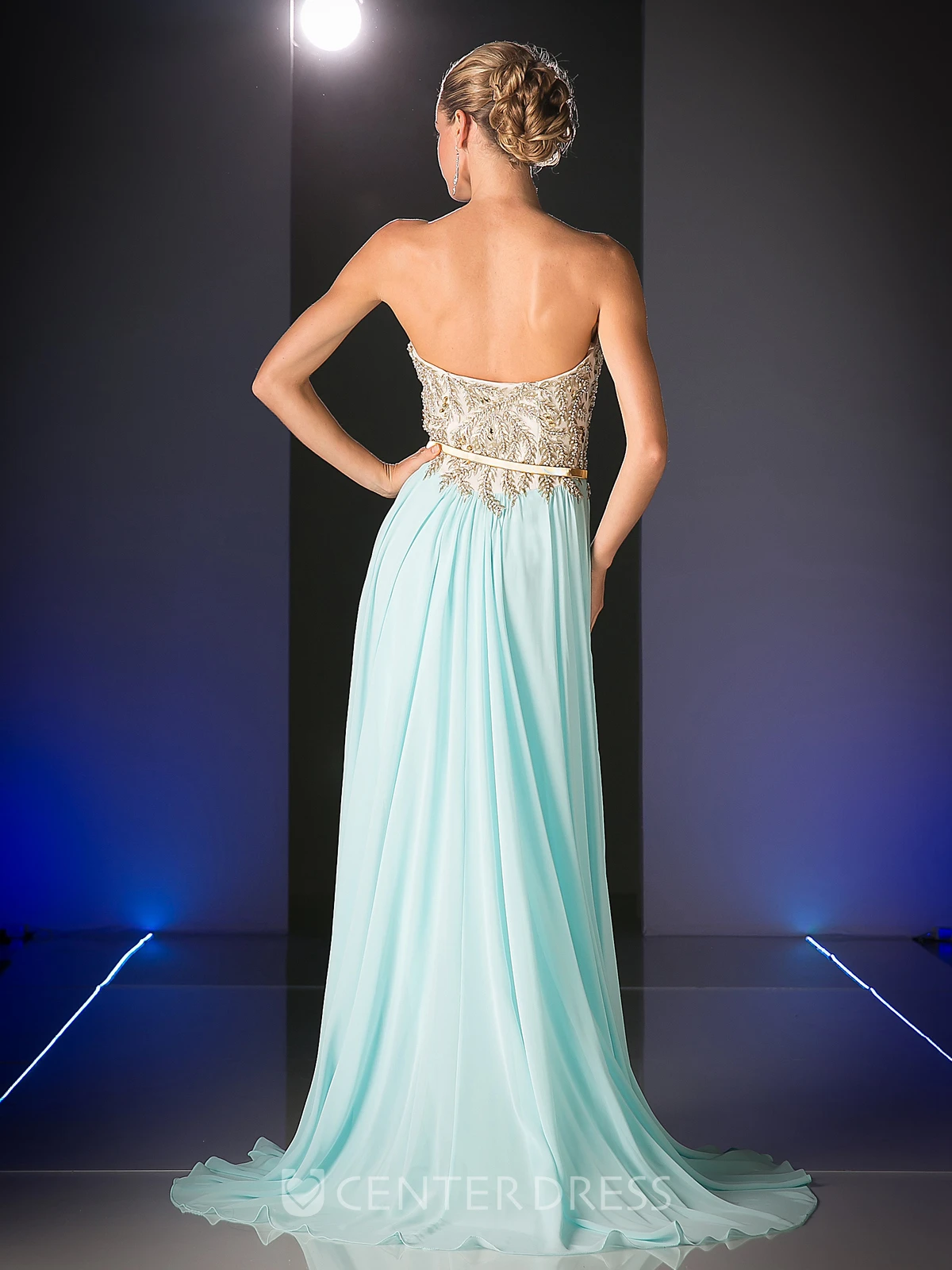 A-Line Maxi Sweetheart Chiffon Backless Dress With Beading And Split Front