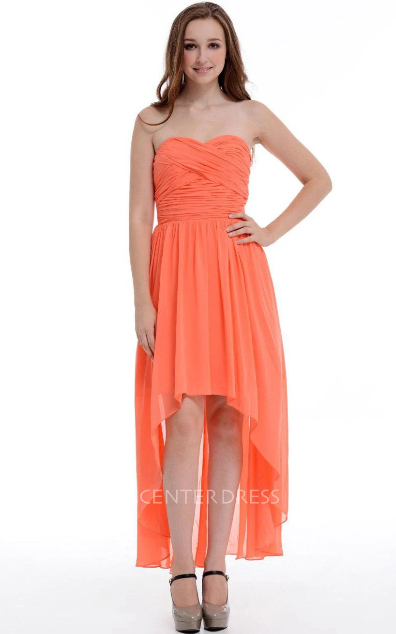 High-low Asymmetrical Sweetheart Chiffon Dress With Ruffles