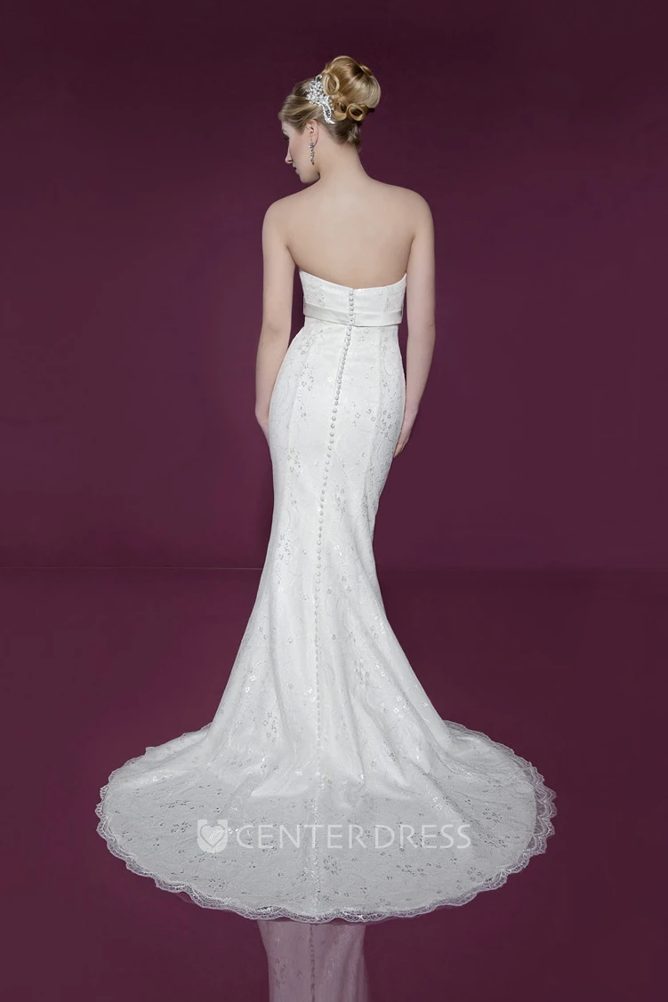 Maxi Strapless Beaded Lace Wedding Dress With Sweep Train