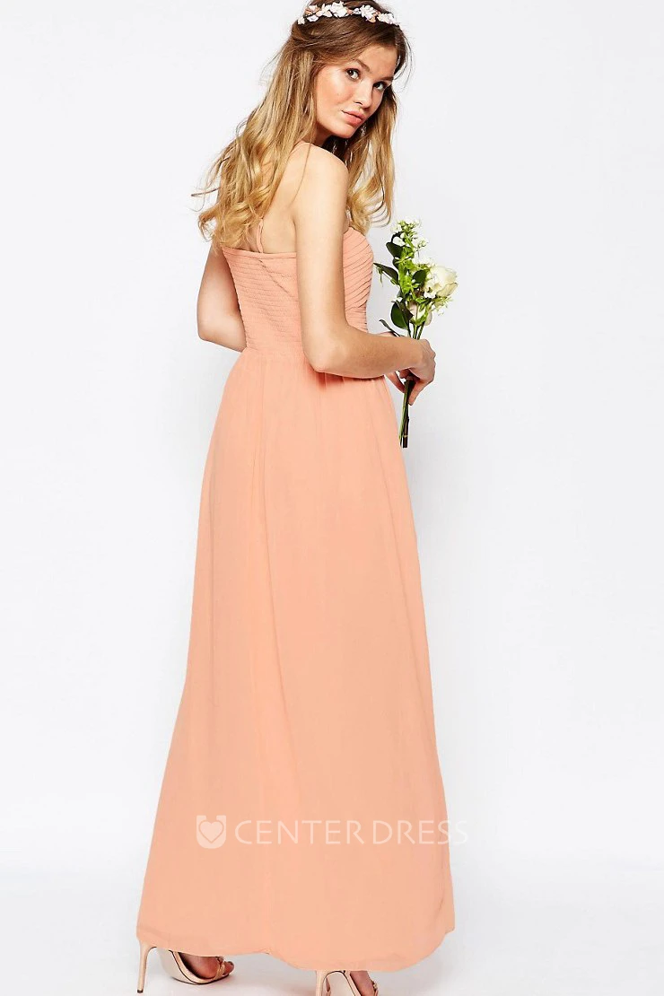Ankle-Length Sheath Ruched Strapless Chiffon Bridesmaid Dress