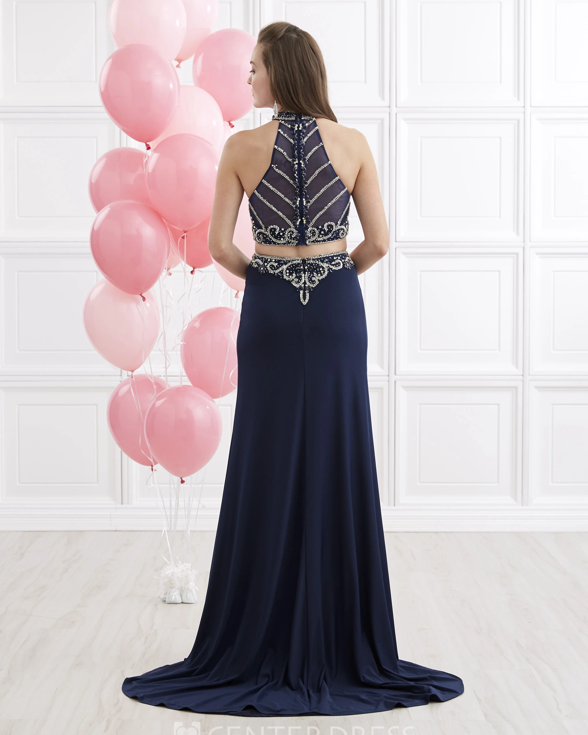 Sheath Long High Neck Sleeveless Jersey Illusion Dress With Beading