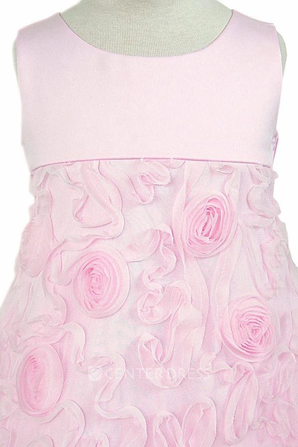 Tea-Length Sleeveless Bowed Satin Flower Girl Dress