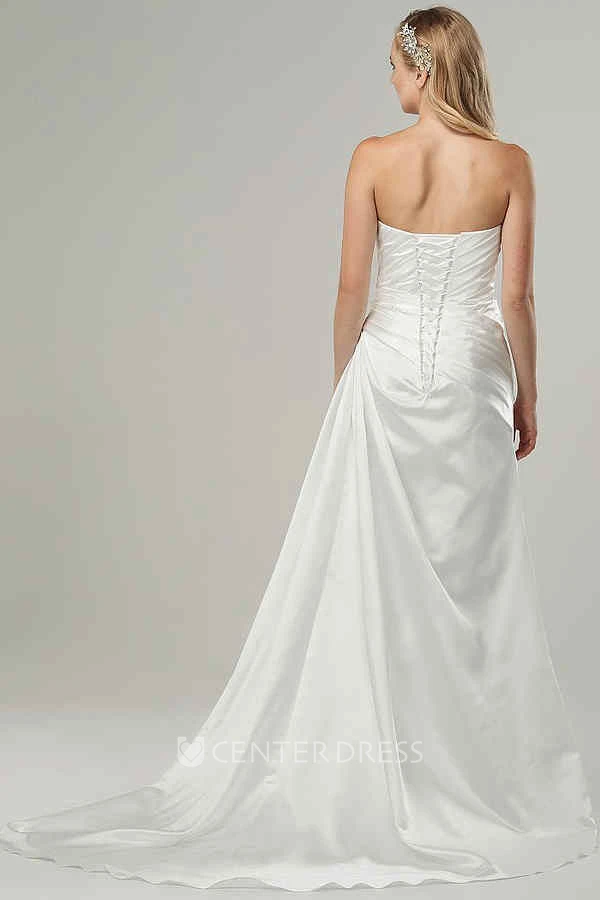 Sheath Floor-Length Sweetheart Jeweled Satin Wedding Dress With Criss Cross And Corset Back