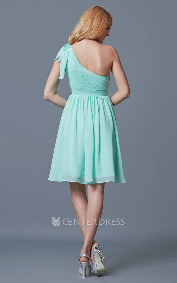 One Shoulder Knee Length Chiffon Bridesmaid Dress