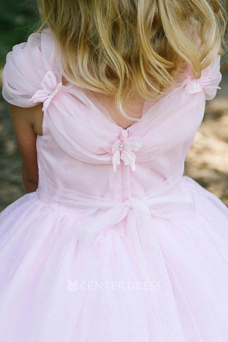 Appliqued Ruched Tulle&Organza Flower Girl Dress With Tiers