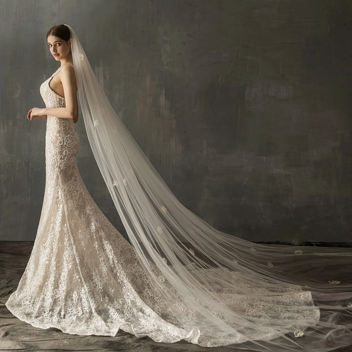 Fairy Cathedral Tulle Veil with Flowers