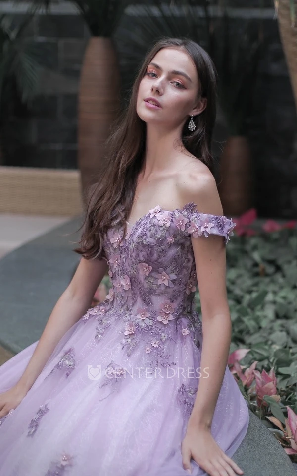 Tulle Ball Gown A-Line Prom Dress with Appliques Unique and Romantic Dress