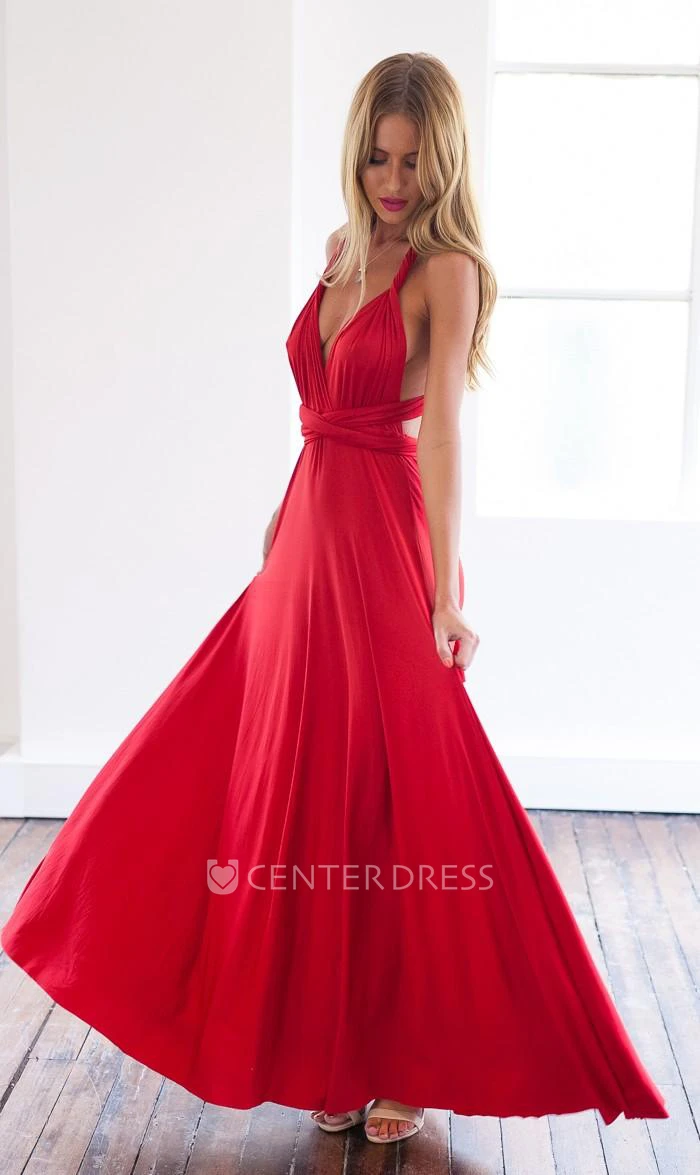 Sexy A-line Sleeveless Red Detached Prom Dress Floor-length