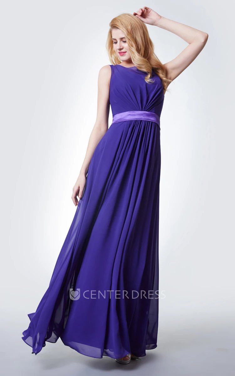 Illusion Neck A-line Chiffon Bridesmaid Dress with keyhole Back