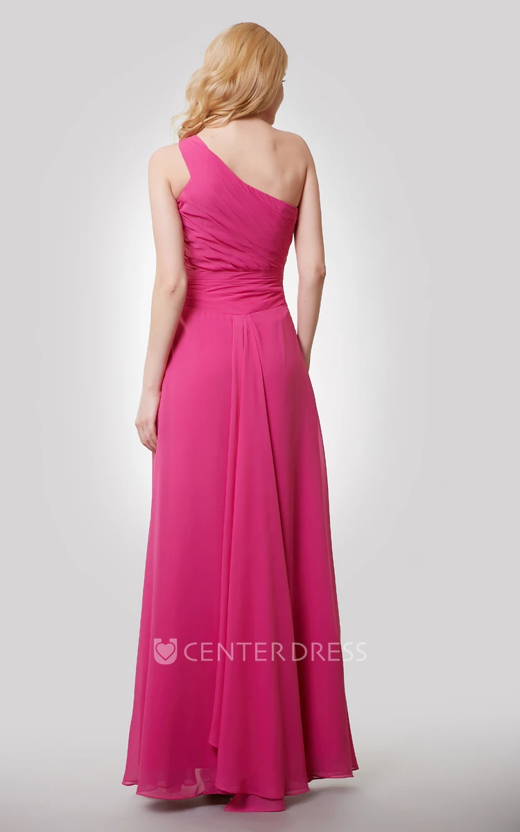 One-Shoulder Floor Length A-Line Chiffon Dress With Ruching